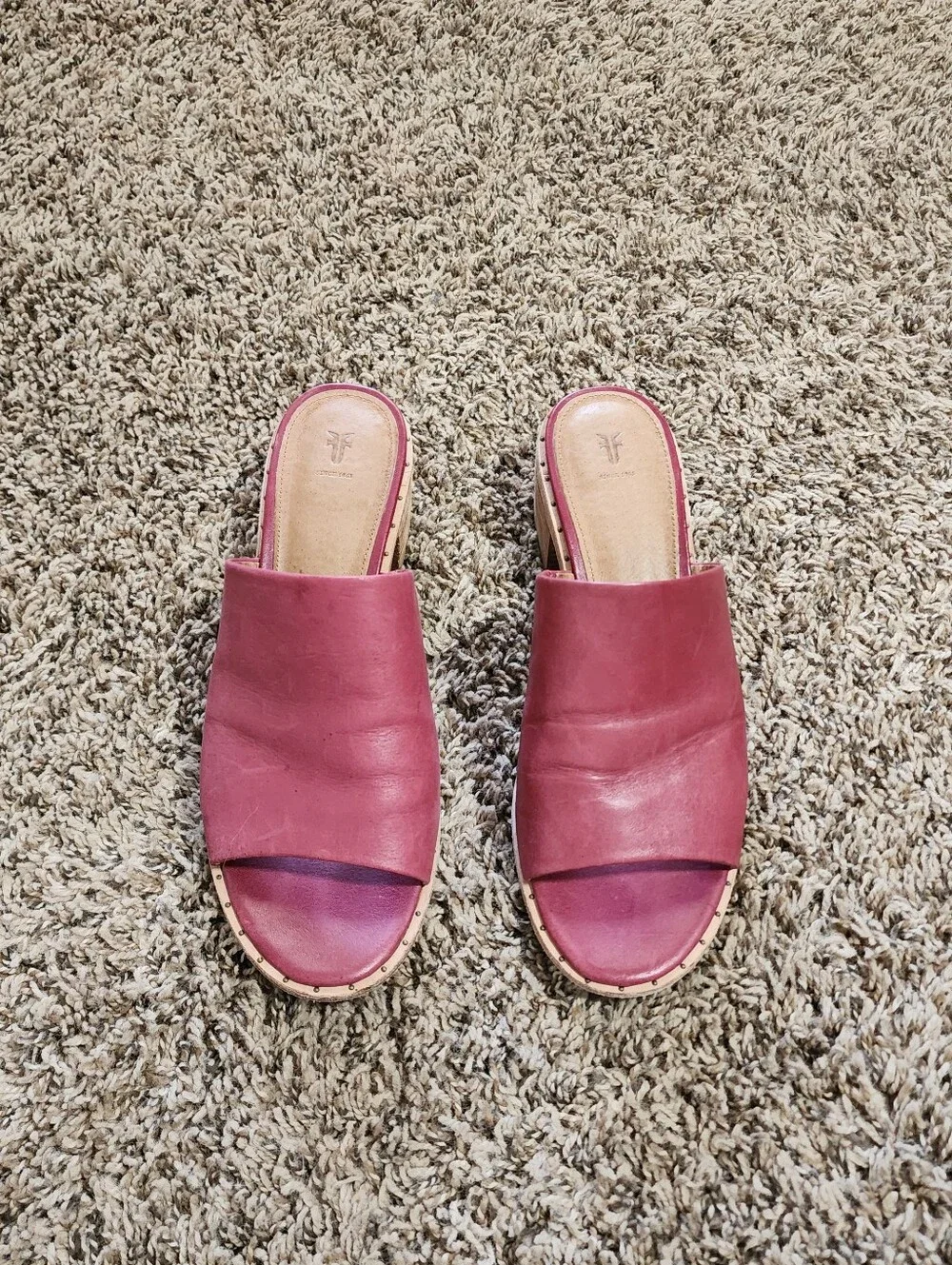 Frye Women's Open Toe Slide Mule Block Heel Plum Color 8.5 Cottagecore - Picture 3 of 13